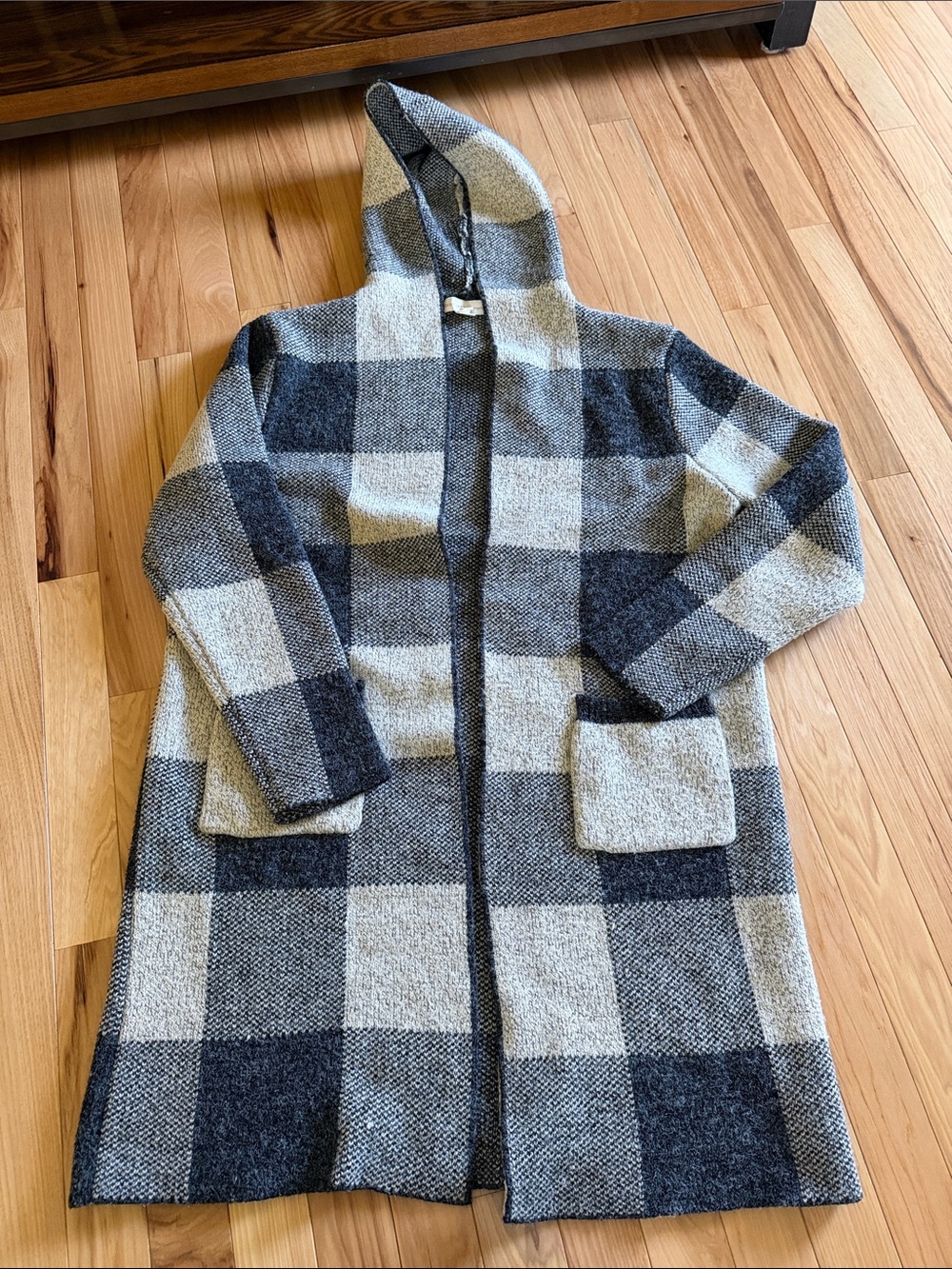 Monteau Marled Hooded Open Cardigan - Black & Cream